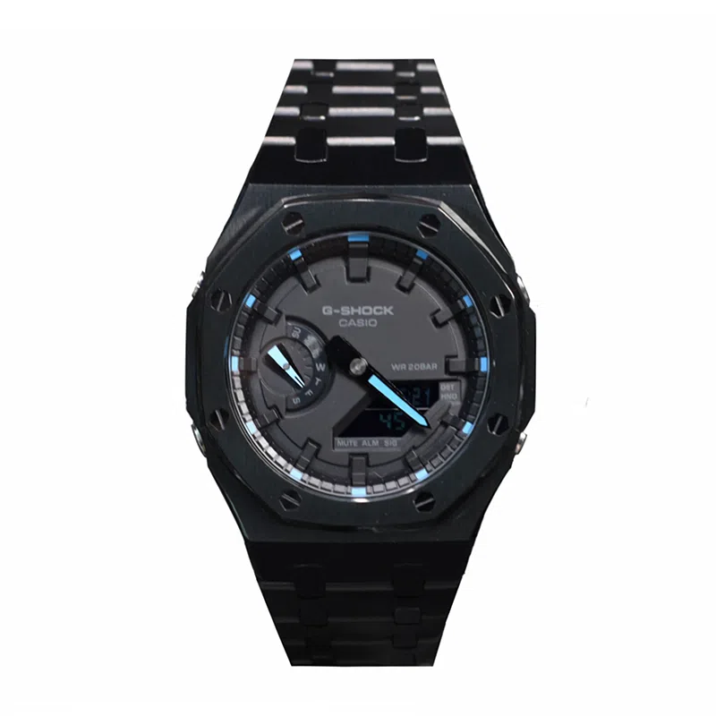 Casio GA-2100-1A1 Mod Black Steel Blue