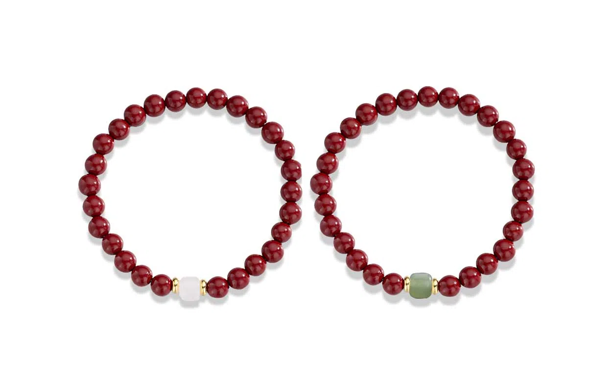 百利金 时来运转 古典雅致简约大气创意设计国潮新中式玉髓转运珠圆珠 再造辰砂朱砂 玉石手串 男女同款情侣款