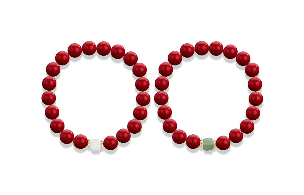 百利金 时来运转 古典雅致简约大气创意设计国潮新中式玉髓转运珠圆珠 再造辰砂朱砂 玉石手串 男女同款情侣款