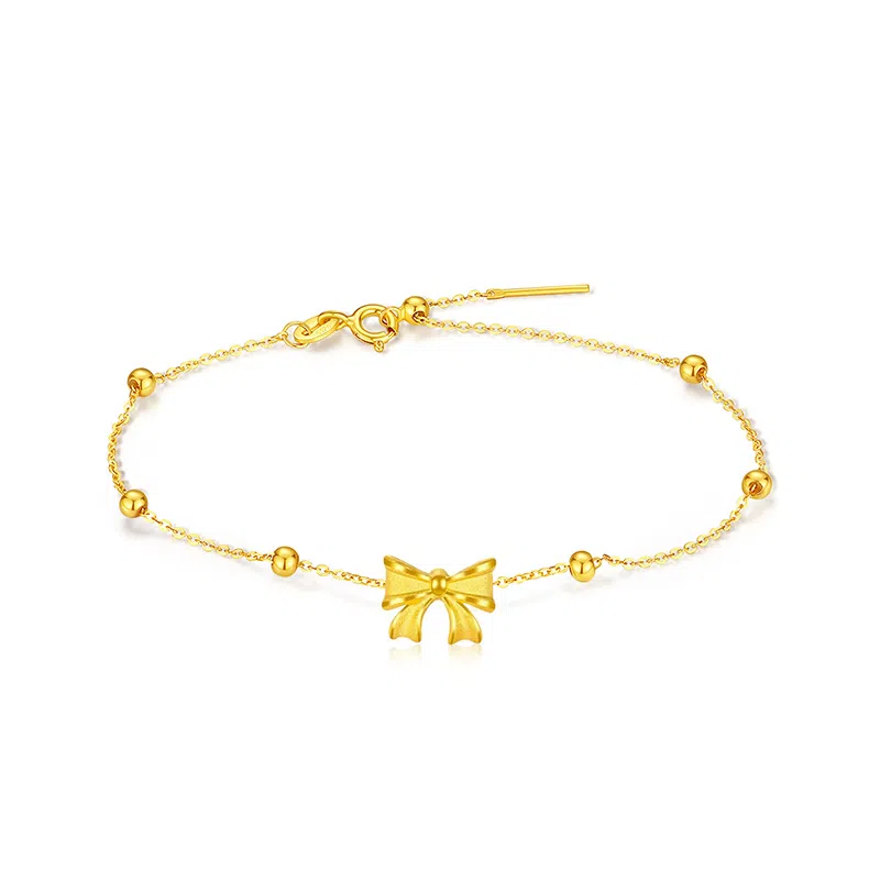 中国珠宝 在逃公主蝴蝶结 轻奢小众设计高级感气质甜美年轻显白转运珠手饰 日常通勤时尚 足金 一口价 黄金手链 女款