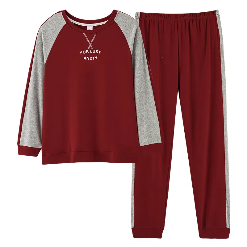 歌倩雅 圆领套头长袖长裤可外穿睡衣套装 女款 红色