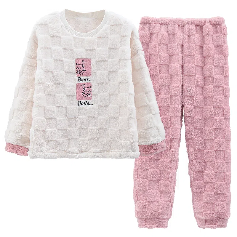 花季的故事 韩版加厚时尚活力简约储温耐磨柔软防风保暖亲肤舒适长袖松紧腰头长裤可外穿睡衣套装 女款 白色