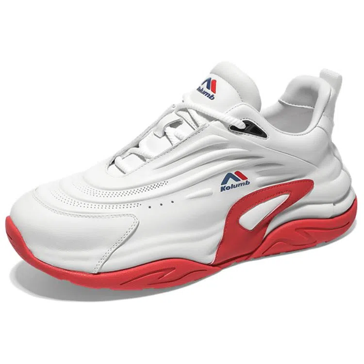 哥仑步 头层牛皮 舒适百搭 防滑透气 低帮 老爹鞋 男款 白红