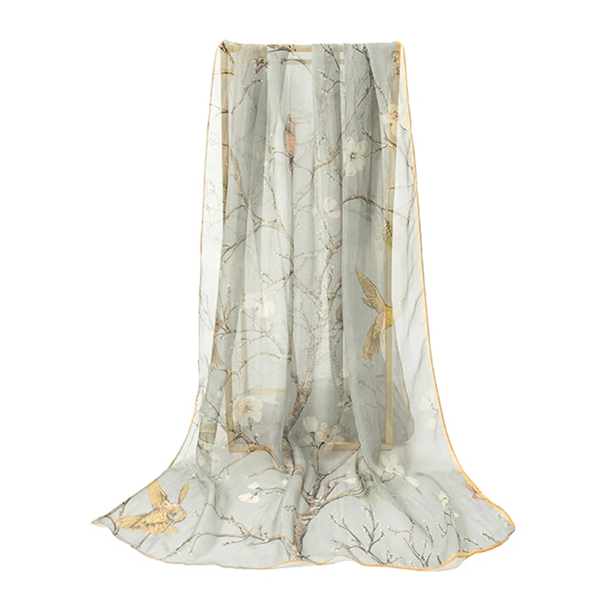 上海故事 春花秋月喷绘真丝长巾 桑蚕丝 丝巾 女款