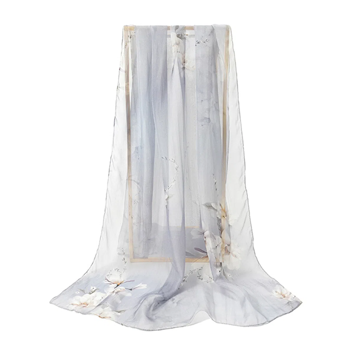 上海故事 春花秋月喷绘真丝长巾 桑蚕丝 丝巾 女款