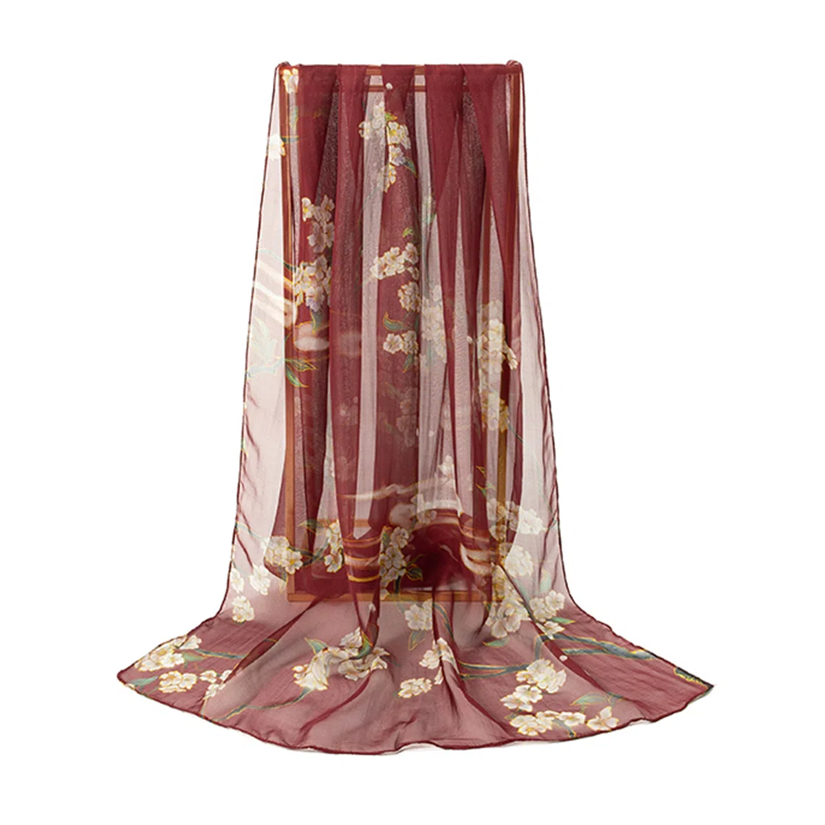 上海故事 春花秋月喷绘真丝长巾 桑蚕丝 丝巾 女款