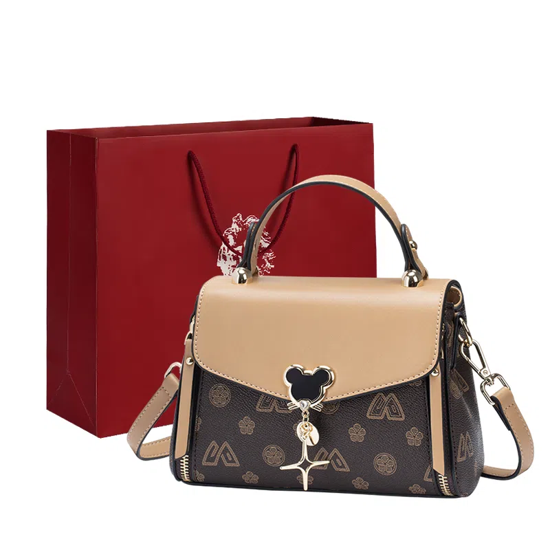 老人头 复古百搭通勤包时尚印花大气 合成革 单肩包 女 咖色