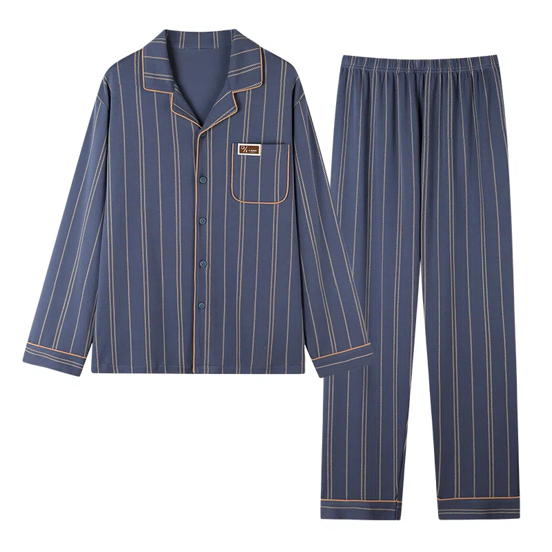 莫代尔 耐磨轻盈透气细腻亲肤吸湿排汗舒适柔软开衫长袖长裤居家休闲可外穿睡衣套装 男 灰蓝色