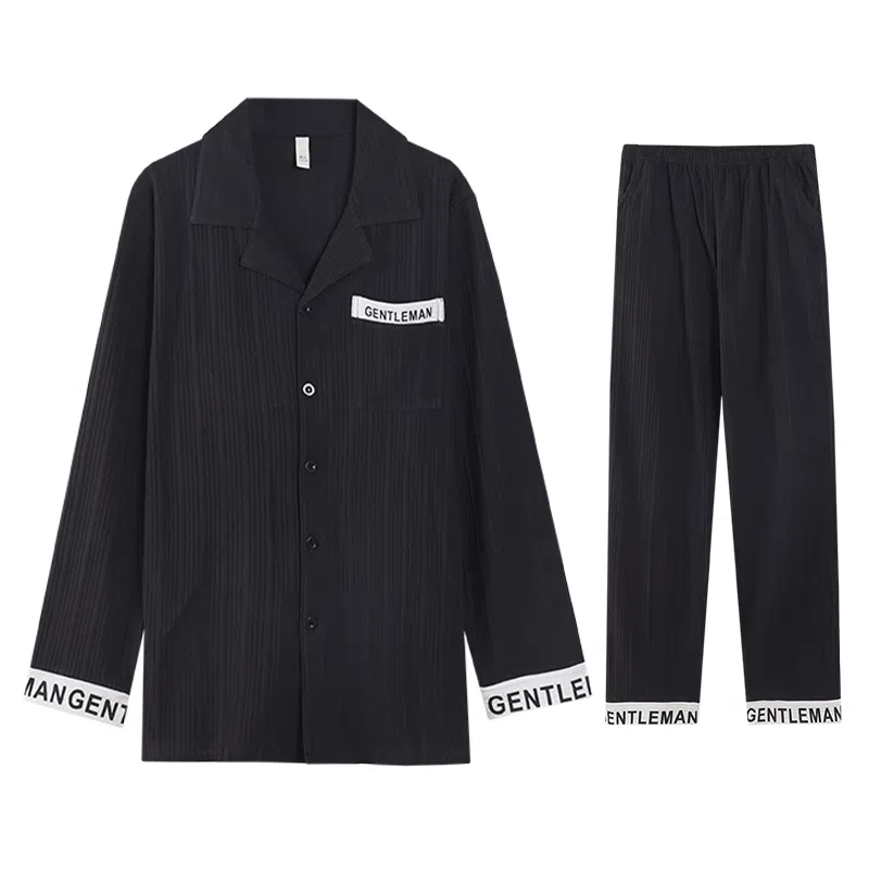 兰缪 纯棉长袖青少年时尚休闲家居服睡衣套装 男 图色