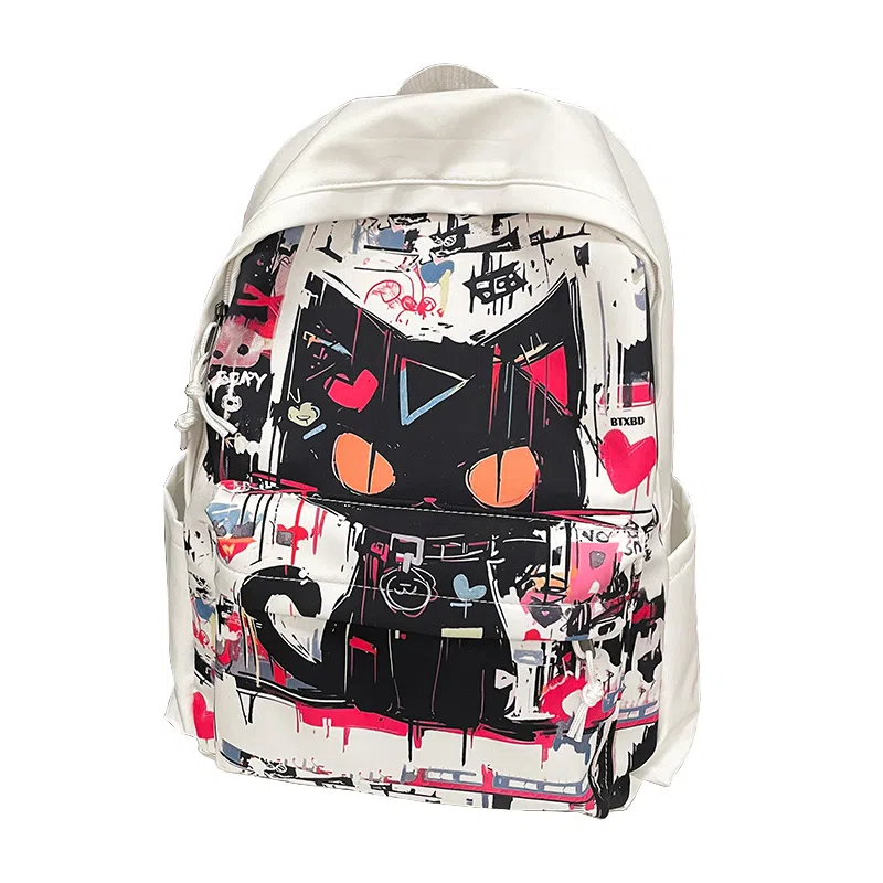 泰克森 稀奇古怪的涂鸦个性街头潮流字母熊兔猫 尼龙 双肩包 常规 通用 多色