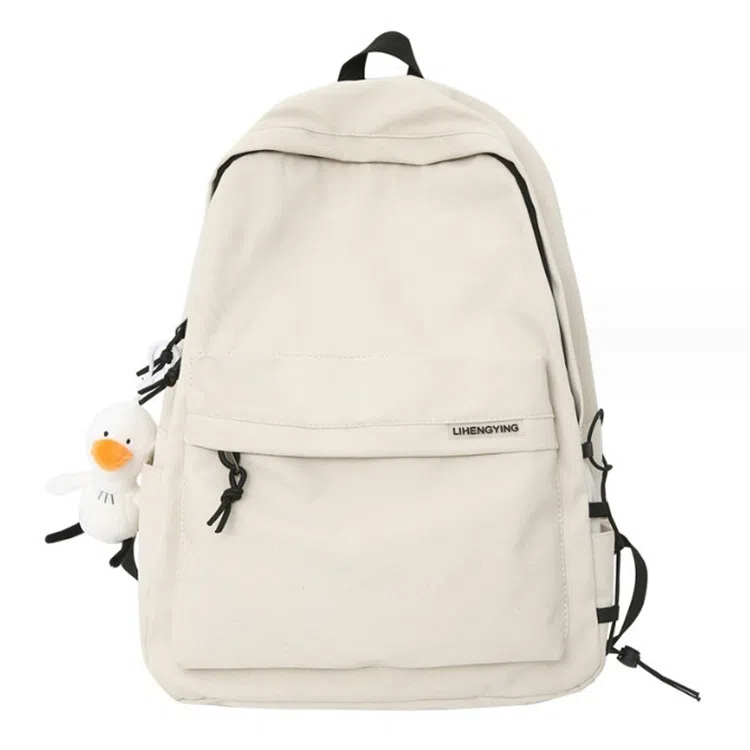 泰克森 简约大容量旅行休闲日系初高中大学生 尼龙 双肩包 男女同款情侣款 黑色/白色