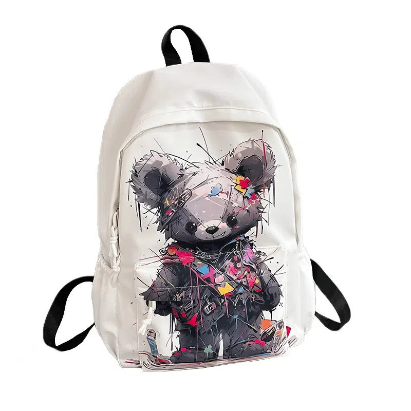 泰克森 稀奇古怪的涂鸦个性街头潮流字母熊兔猫 尼龙 双肩包 常规 通用 多色