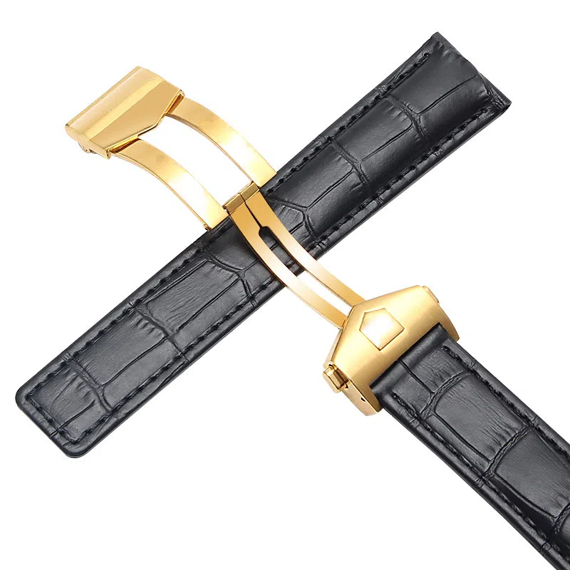 港爵 适配泰格豪雅表带男女通用款真皮防水手表带卡莱拉摩纳哥折叠扣款手表链 手表表带