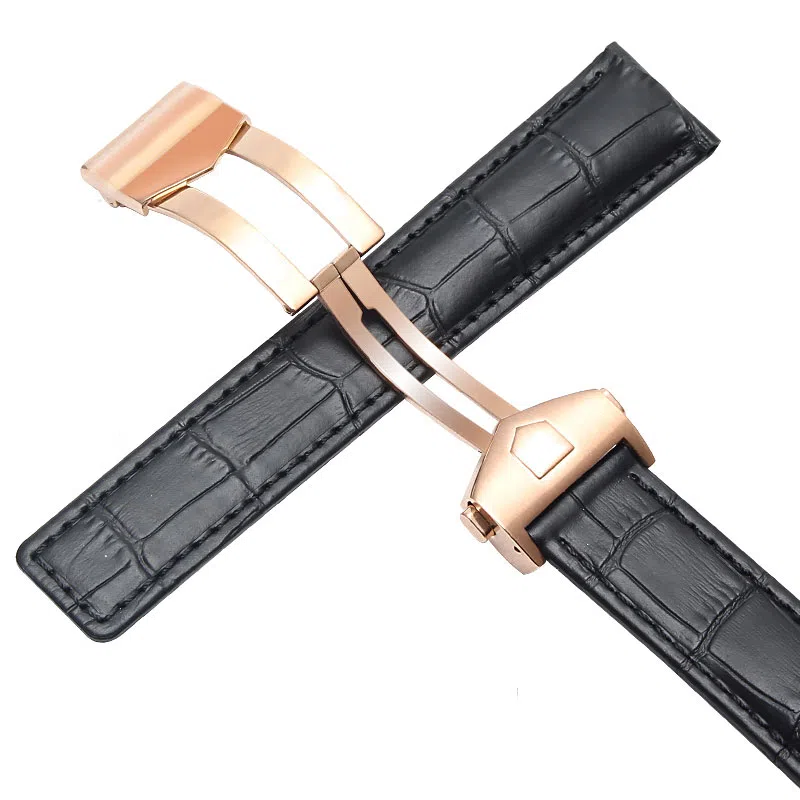 港爵 适配泰格豪雅表带男女通用款真皮防水手表带卡莱拉摩纳哥折叠扣款手表链 手表表带