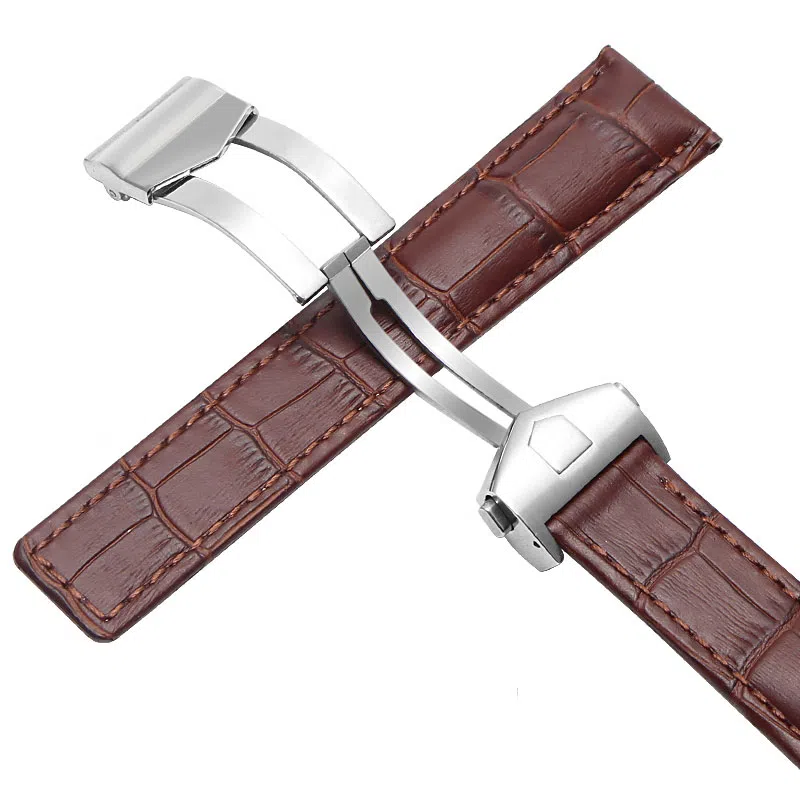 港爵 适配泰格豪雅表带男女通用款真皮防水手表带卡莱拉摩纳哥折叠扣款手表链 手表表带