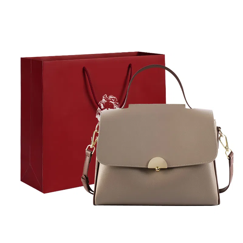 老人头 简约百搭实用 牛皮配合成革 单肩包 常规 女款 大象灰