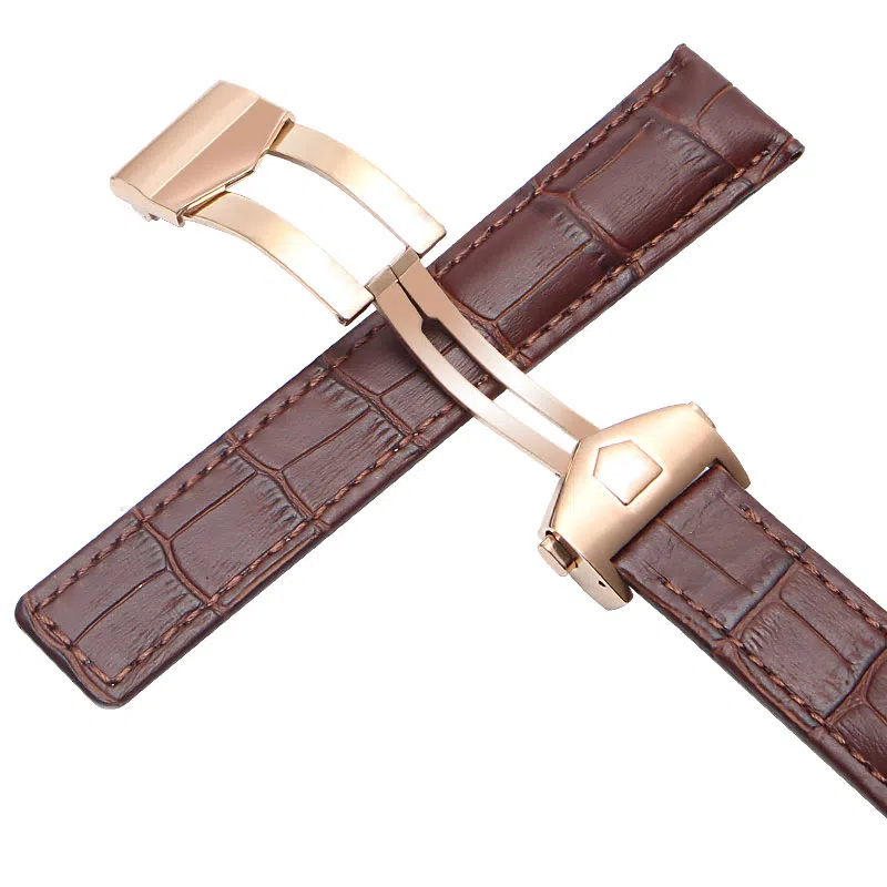 港爵 适配泰格豪雅表带男女通用款真皮防水手表带卡莱拉摩纳哥折叠扣款手表链 手表表带