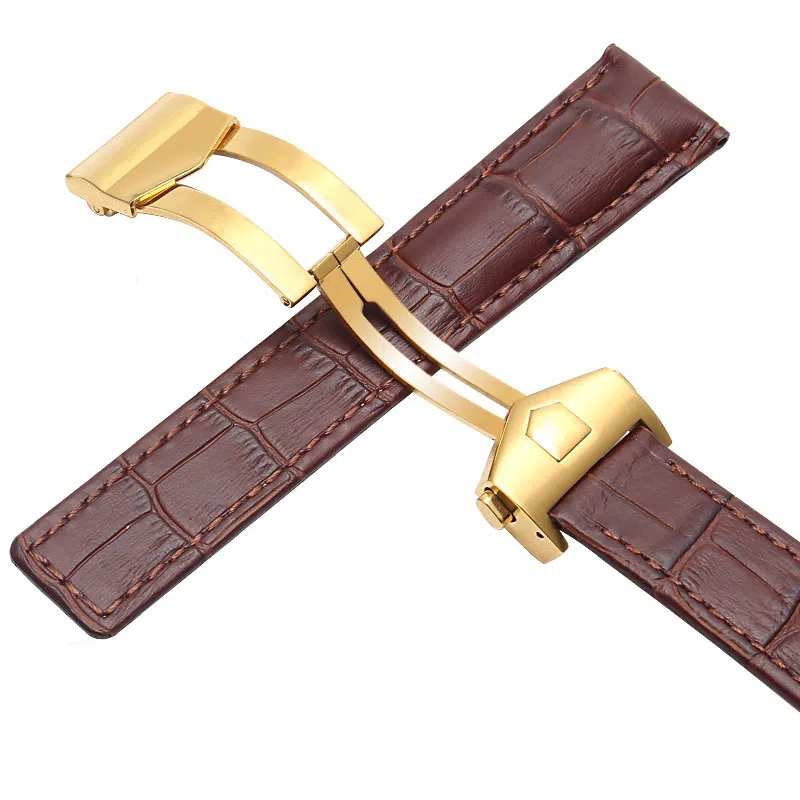 港爵 适配泰格豪雅表带男女通用款真皮防水手表带卡莱拉摩纳哥折叠扣款手表链 手表表带