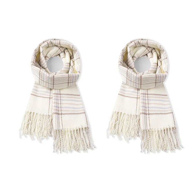 雅鹿优选 粉粉嫩嫩温暖色小清新保暖学院风可爱甜美流苏格纹 绒线围巾 通用