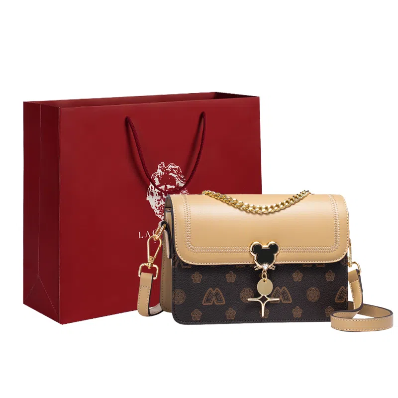 老人头 时尚夏天复古休闲百搭精致小方包 合成革 单肩腋下斜挎包 小号 女 咖啡色