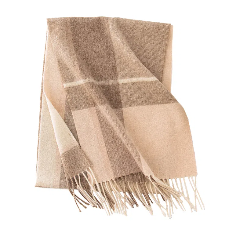 浪莎 高级感加厚格子拼接保暖围脖两用 羊毛 绒线围巾 通用