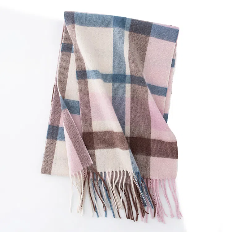 浪莎 羊毛高级感加厚格子拼接保暖羊绒围脖 绒线围巾 通用