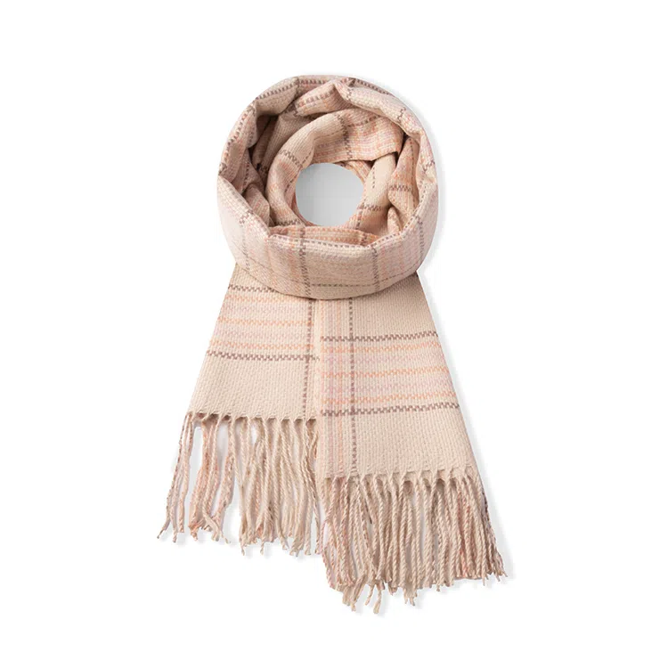 雅鹿优选 粉粉嫩嫩温暖色小清新保暖学院风可爱甜美流苏格纹 绒线围巾 通用