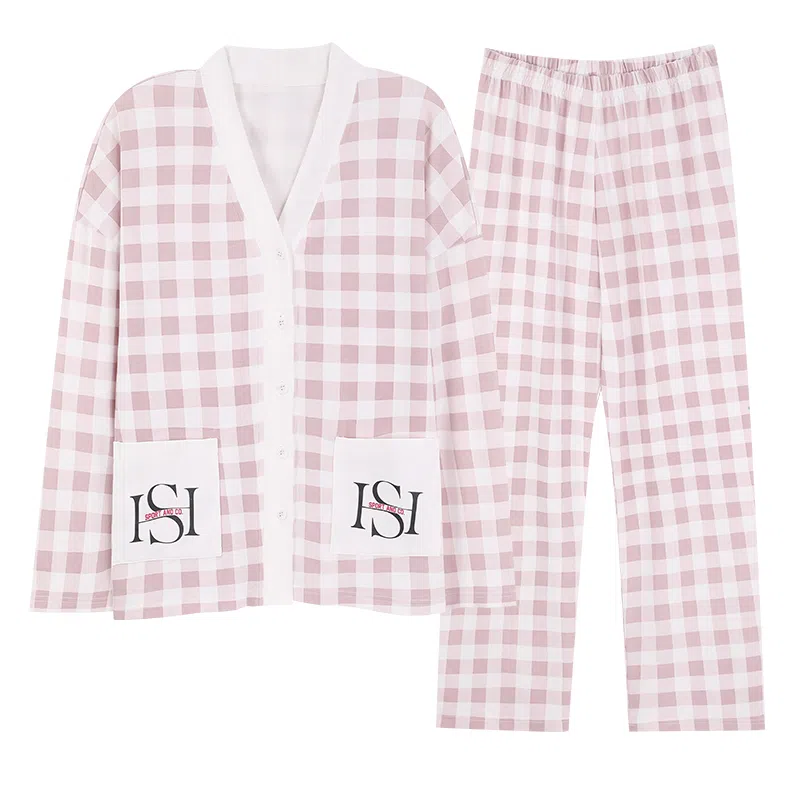 莫代尔 抗菌时尚亲肤舒适甜美柔软透气长袖长裤可外穿家居服睡衣套装 女款 粉红色