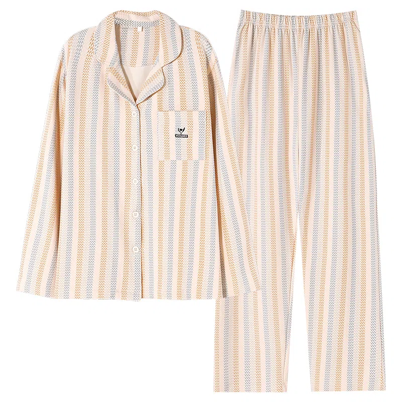 莫代尔 简约亲肤舒适长袖长裤甜美时尚翻领家居服可外穿家居服睡衣套装 女款 杏色