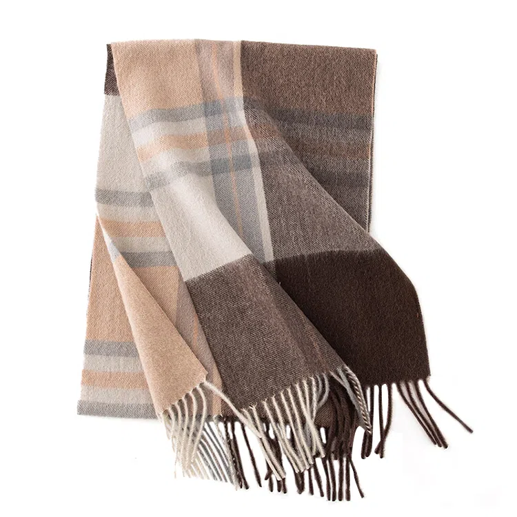 浪莎 高级感加厚格子拼接保暖围脖两用 羊毛 绒线围巾 通用