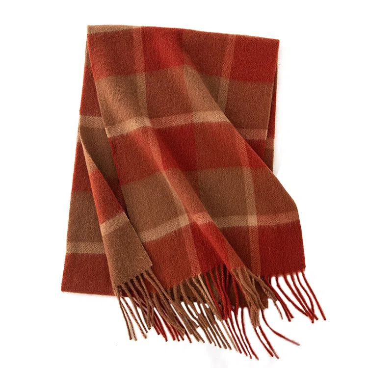 浪莎 高级感加厚格子拼接保暖围脖两用 羊毛 绒线围巾 通用