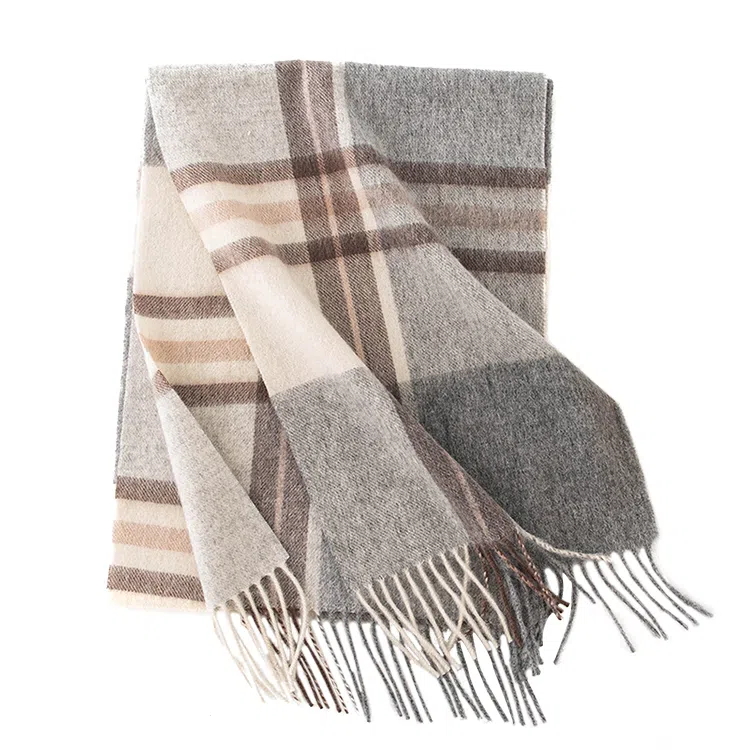 浪莎 高级感加厚格子拼接保暖围脖两用 羊毛 绒线围巾 通用