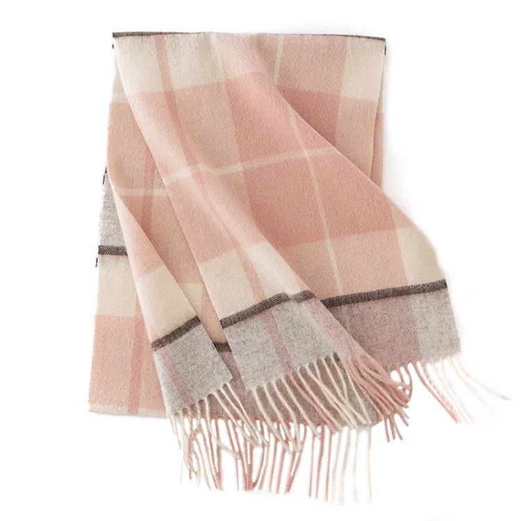 浪莎 高级感加厚格子拼接保暖围脖两用 羊毛 绒线围巾 通用