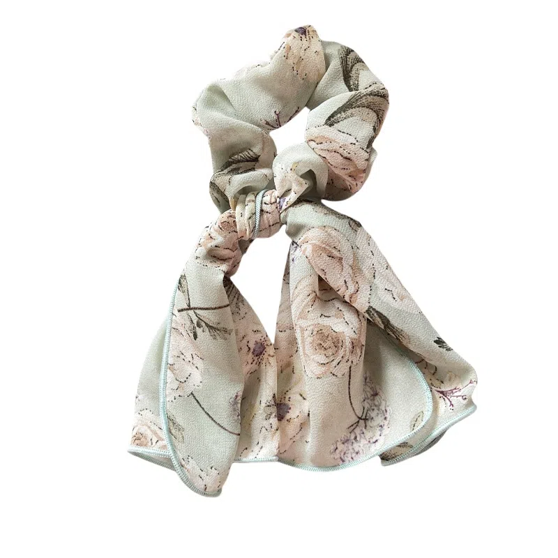 丹琴 甜美蝴蝶结飘带雪纺碎花大肠圈法式扎马尾绑发 布艺 发圈 女