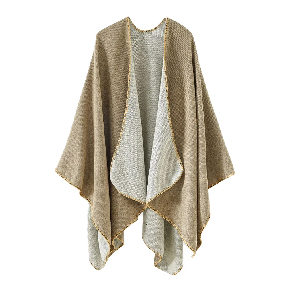 梦特娇 欧美风秋冬旅游外搭斗篷披风 双面纯色封边保暖 披肩 女