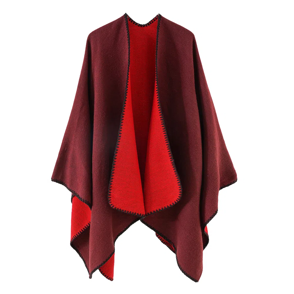 梦特娇 欧美风秋冬旅游外搭斗篷披风 双面纯色封边保暖 披肩 女