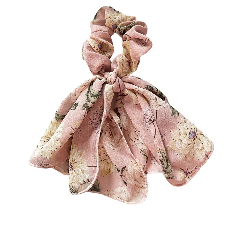 丹琴 甜美蝴蝶结飘带雪纺碎花大肠圈法式扎马尾绑发 布艺 发圈 女