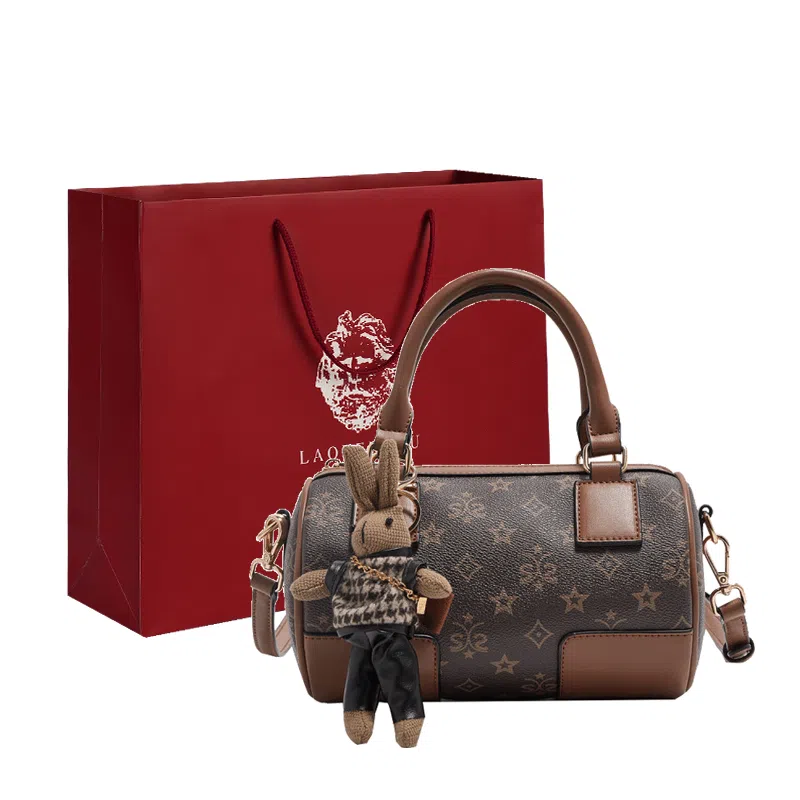 老人头 小众图案设计休闲简约日常通勤时尚百搭 合成革 单肩斜挎包 女 咖色