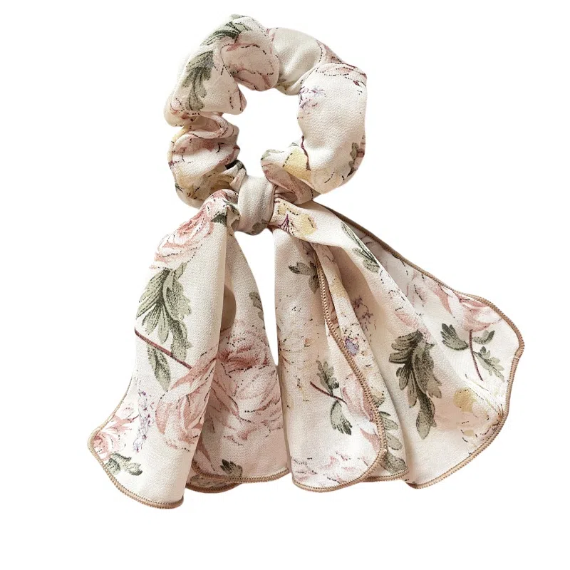 丹琴 甜美蝴蝶结飘带雪纺碎花大肠圈法式扎马尾绑发 布艺 发圈 女