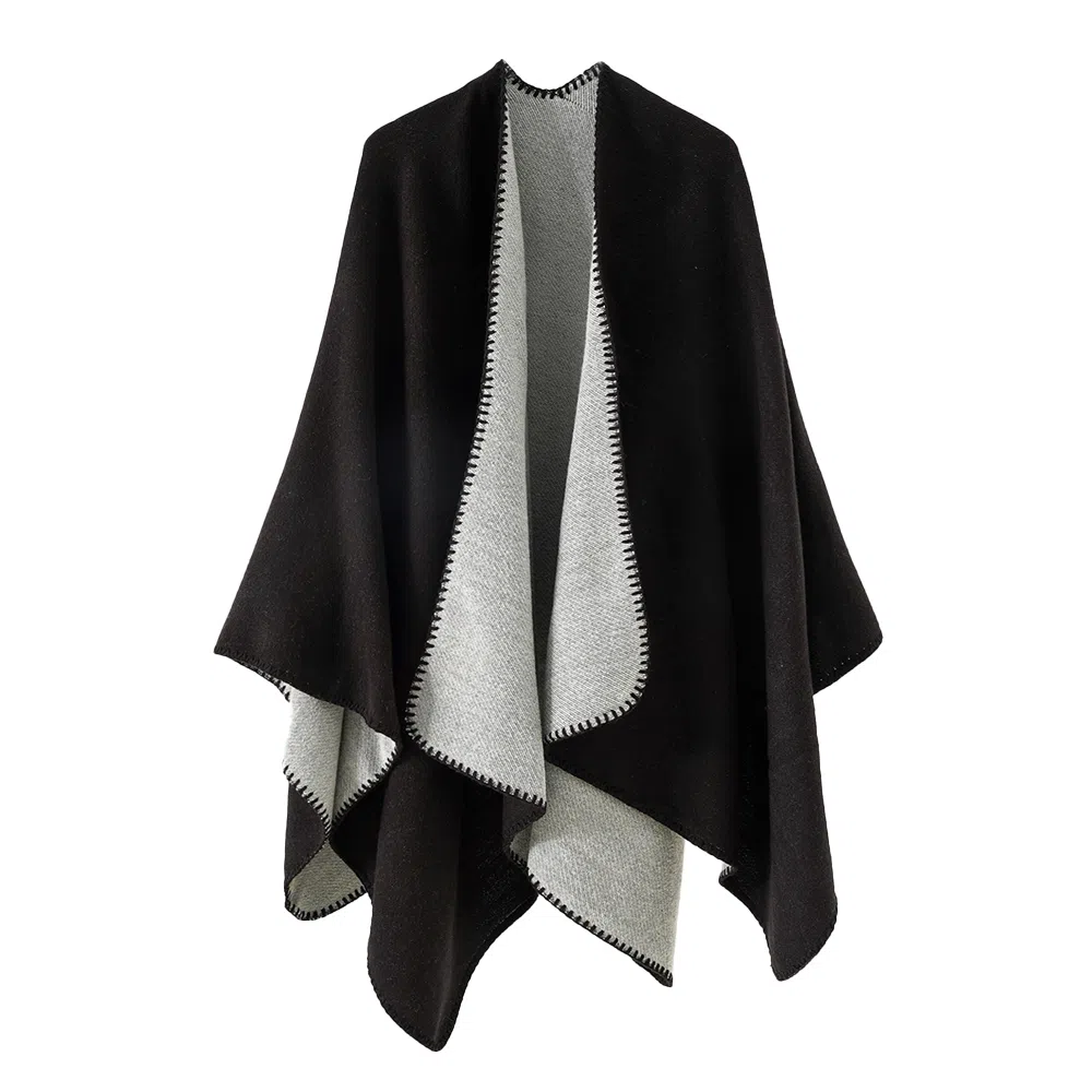 梦特娇 欧美风秋冬旅游外搭斗篷披风 双面纯色封边保暖 披肩 女