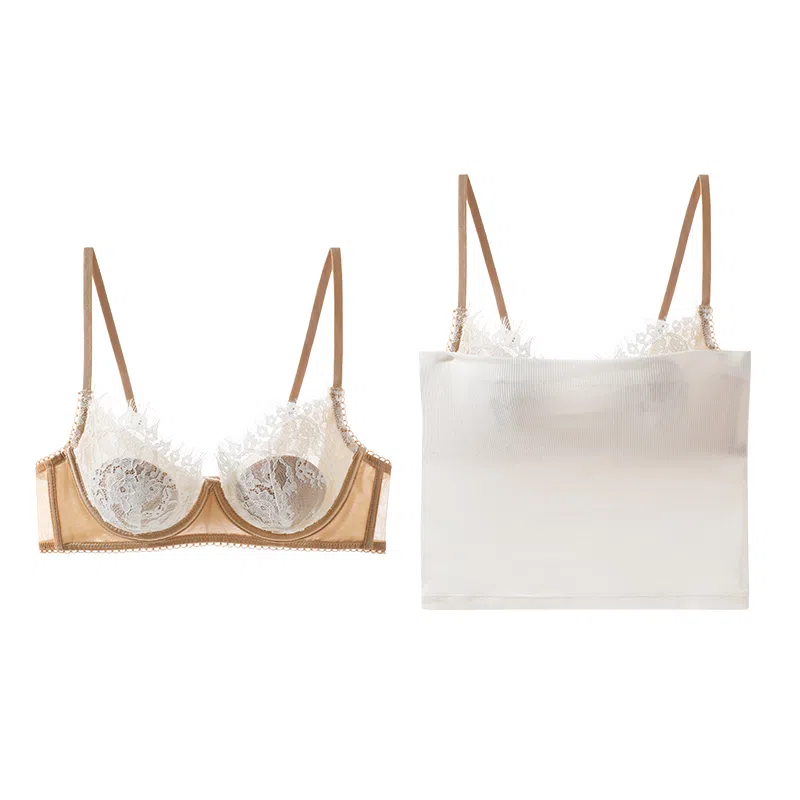 内在密码 法式低胸薄款大胸显小聚拢软钢圈性感禁欲蕾丝抹胸叠穿文胸 女款