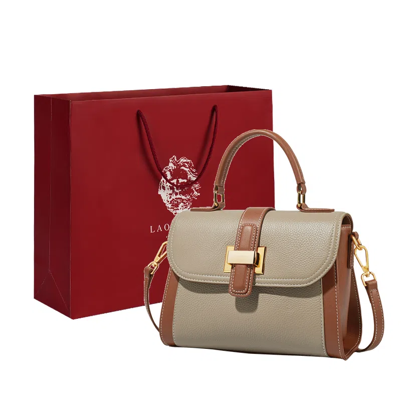 老人头 小众质感高颜值日常通勤时尚百搭 牛皮革拼合成革 斜挎包单肩手提包 女款 卡其棕