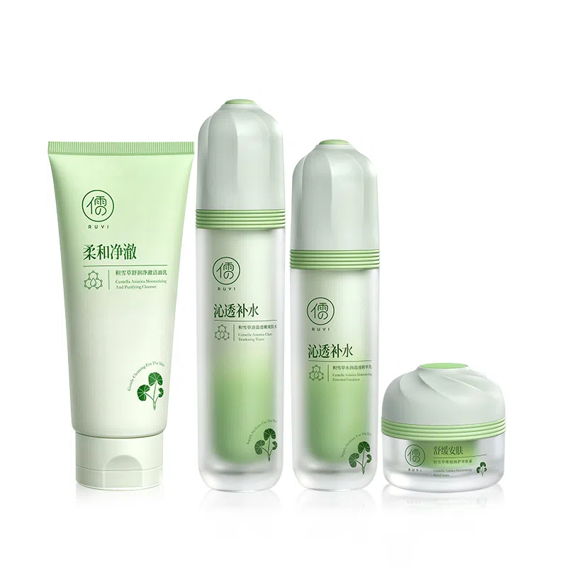 儒意 积雪草晒后修复舒缓补水护肤套装 退红速灭痘维稳紧致抗衰老 保湿修护抗氧化滋润补水滋润型 精华水+精华乳+洗面奶+面霜