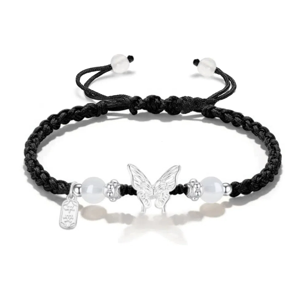 饰伴 国潮甜美在逃公主蝴蝶新中式温柔少女心森系 可调节转运上岸清冷感国风编织 琉璃 手链 男女同款情侣款