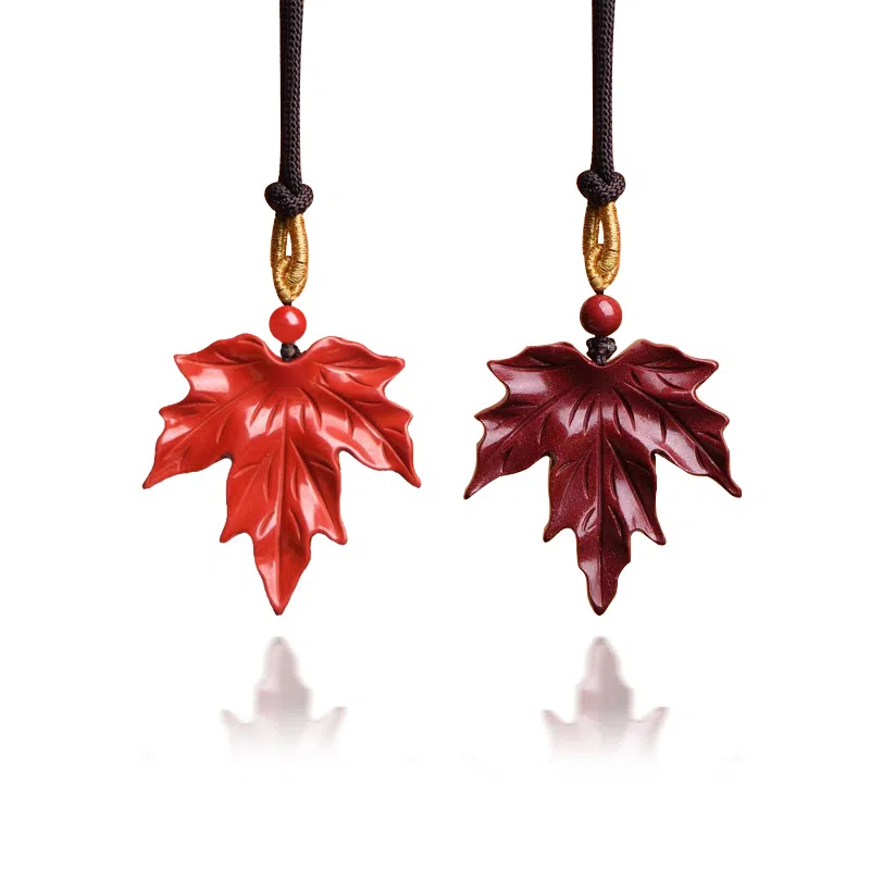 谧月珠宝 新中式古风枫叶优雅国风复古 再造辰砂朱砂 吊坠 男女同款情侣款