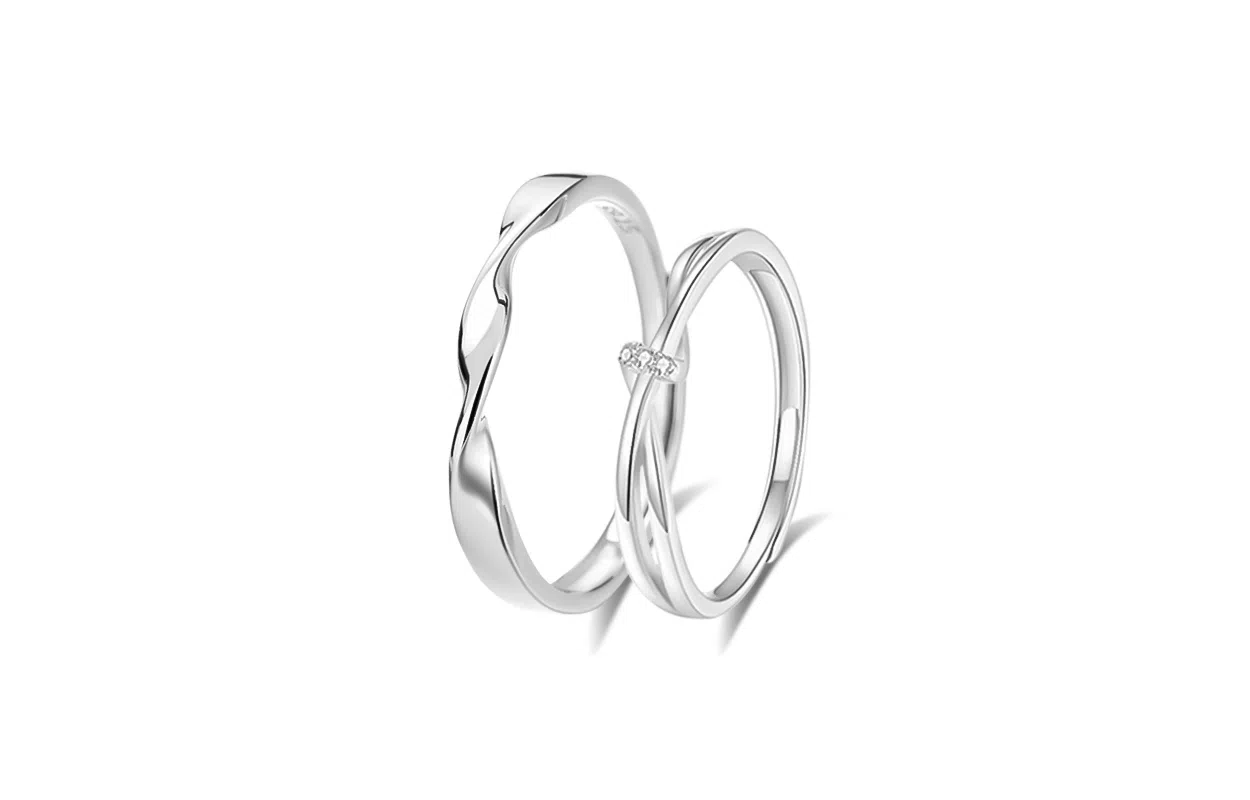 牧言 冷淡风简约小众设计高级感 莫比乌斯素圈对戒可调节指环 合金 交织缠绕戒指 男女同款情侣款