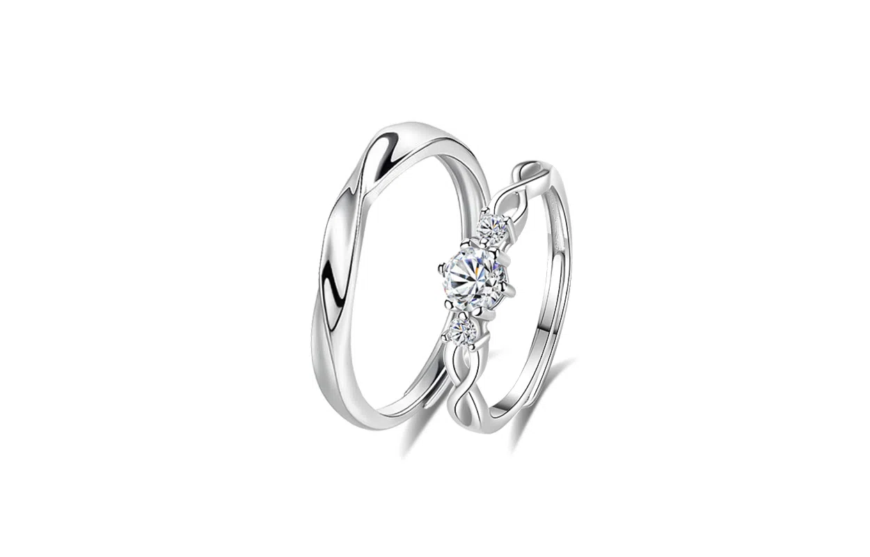 牧言 冷淡风简约小众设计高级感 光面交织素圈对戒可调节指环 合金 莫比乌斯环戒指 男女同款情侣款