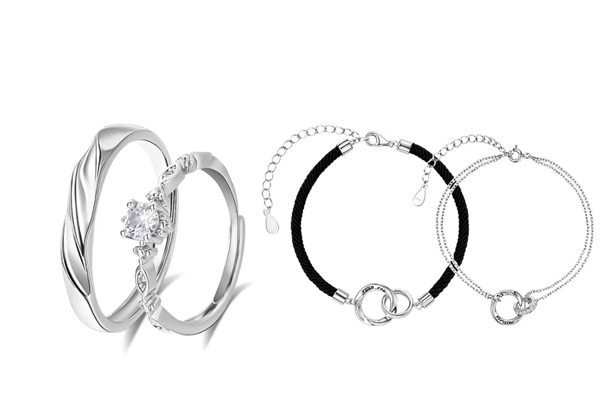 牧言 冷淡风简约小众设计高级感 褶皱素圈水滴交织对戒可调节指环 合金 莫比乌斯戒指 男女同款情侣款