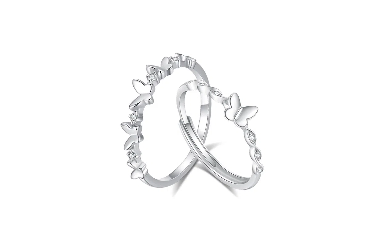 牧言  冷淡风简约小众设计高级感 光面素圈对戒可调节指环 合金 莫比乌斯蝴蝶戒指 男女同款情侣款