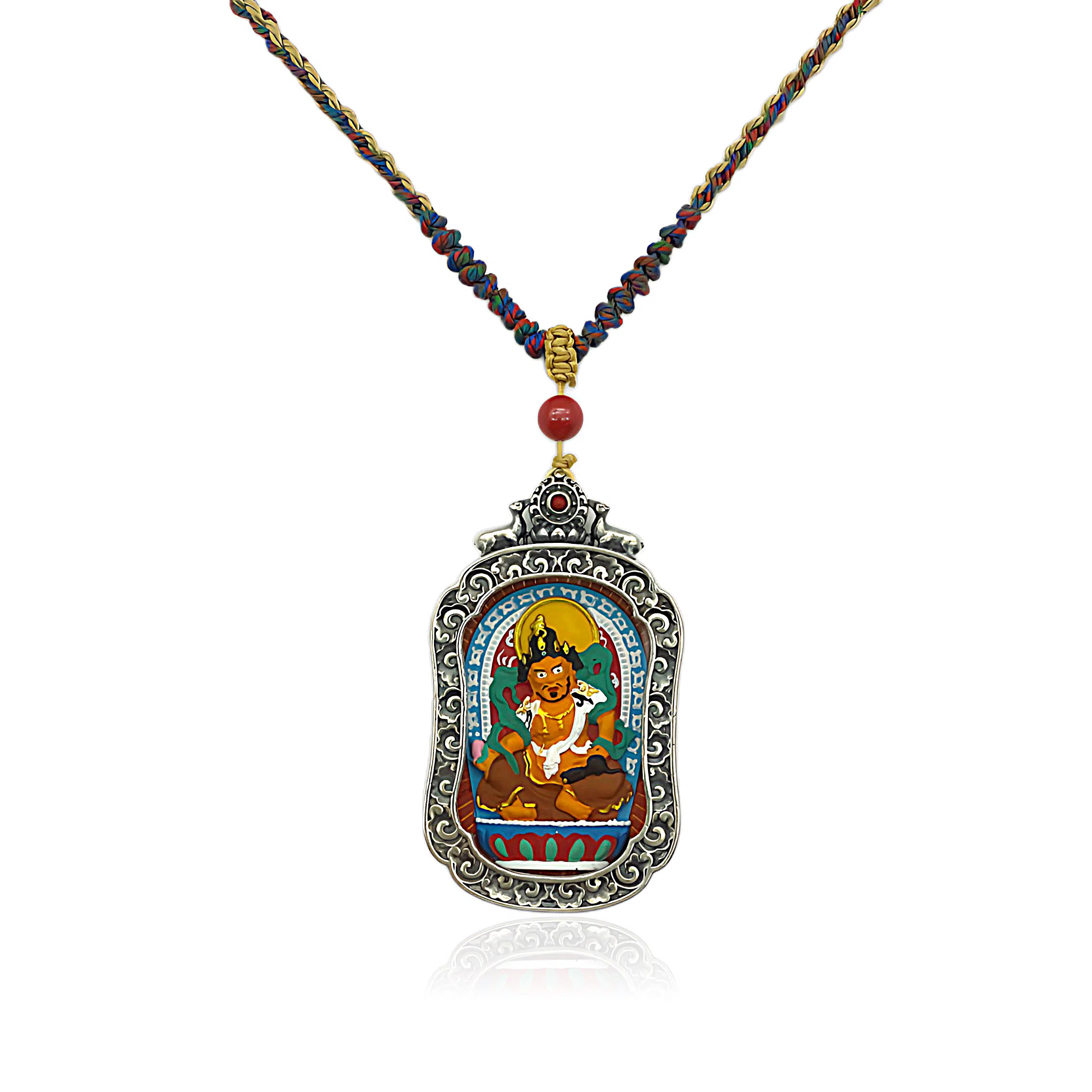 玉临门 国潮复古招财纳福黄财神唐卡热贡手绘 合金 吊坠 男女同款情侣款